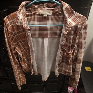No Comment Women's Brown Plaid Button Down Shirt